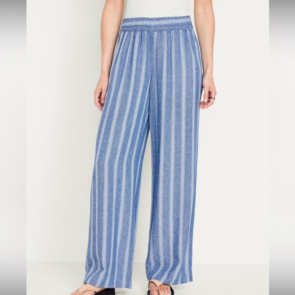 High-Waisted Linen-Blend Wide-Leg Pants
